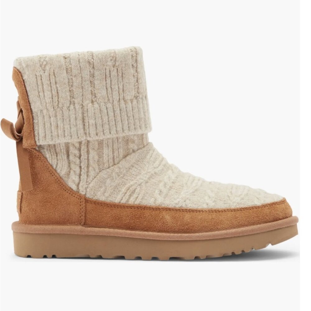 Ugg Classic Mini Cable Knit Bootie Natural / Chestnut Size 9 Nwt